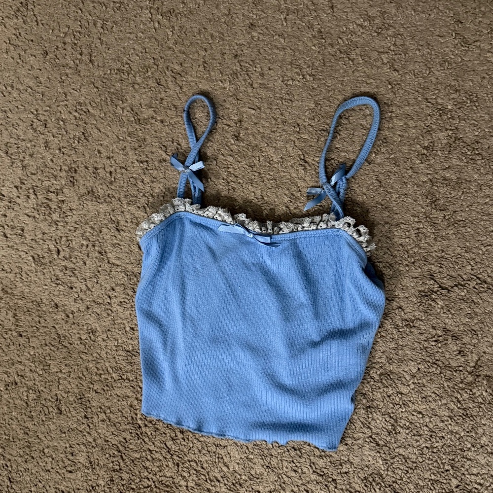 Blue Lace Trim Ribbed Cami – XS